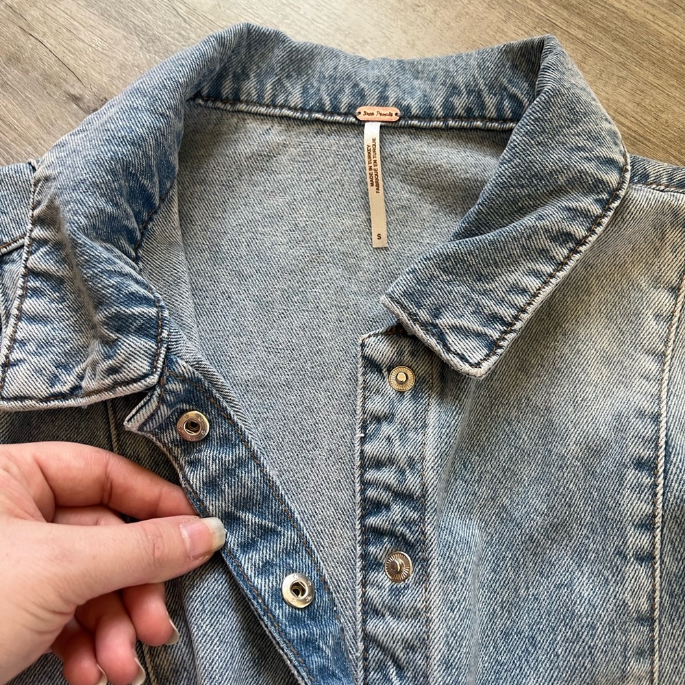 Free People Mia Long Puff Sleeved Light Wash Denim Mini Dress - Size Small - Picture 4 of 10